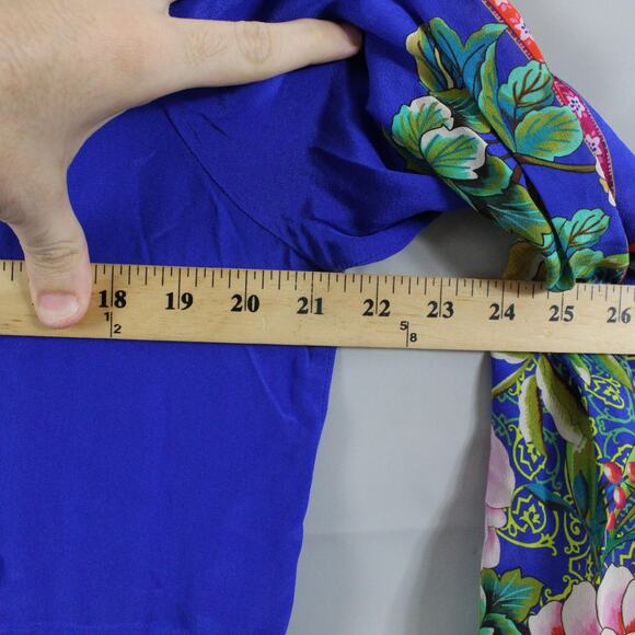 Johnny Was Dress Large Tiered Maxi Victoria Scarf Blue Silk Floral Boho Artsy - Picture 12 of 14